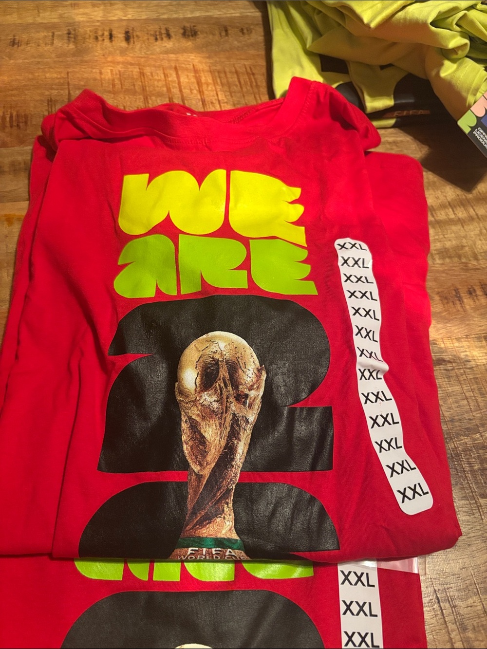 NWT Mens XL FIFA Red Short Sleeve Graphic Tee with Neon Green Text